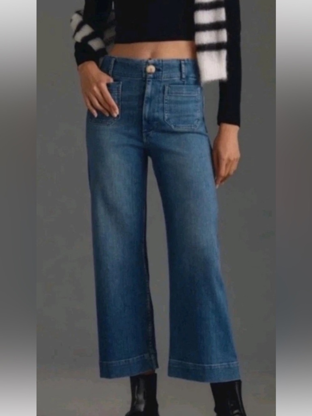 Anthropologie Maeve Colette Crop High-Rise Wide-Leg Blue Jeans Size 25 Petite